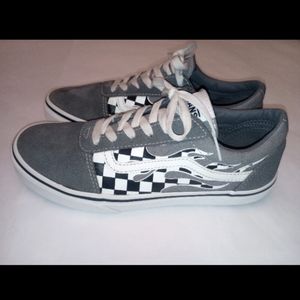 Vans Old Skool Grey Leather With Checkerboard Flames 6.5 Men's 8 Women's (38.5)